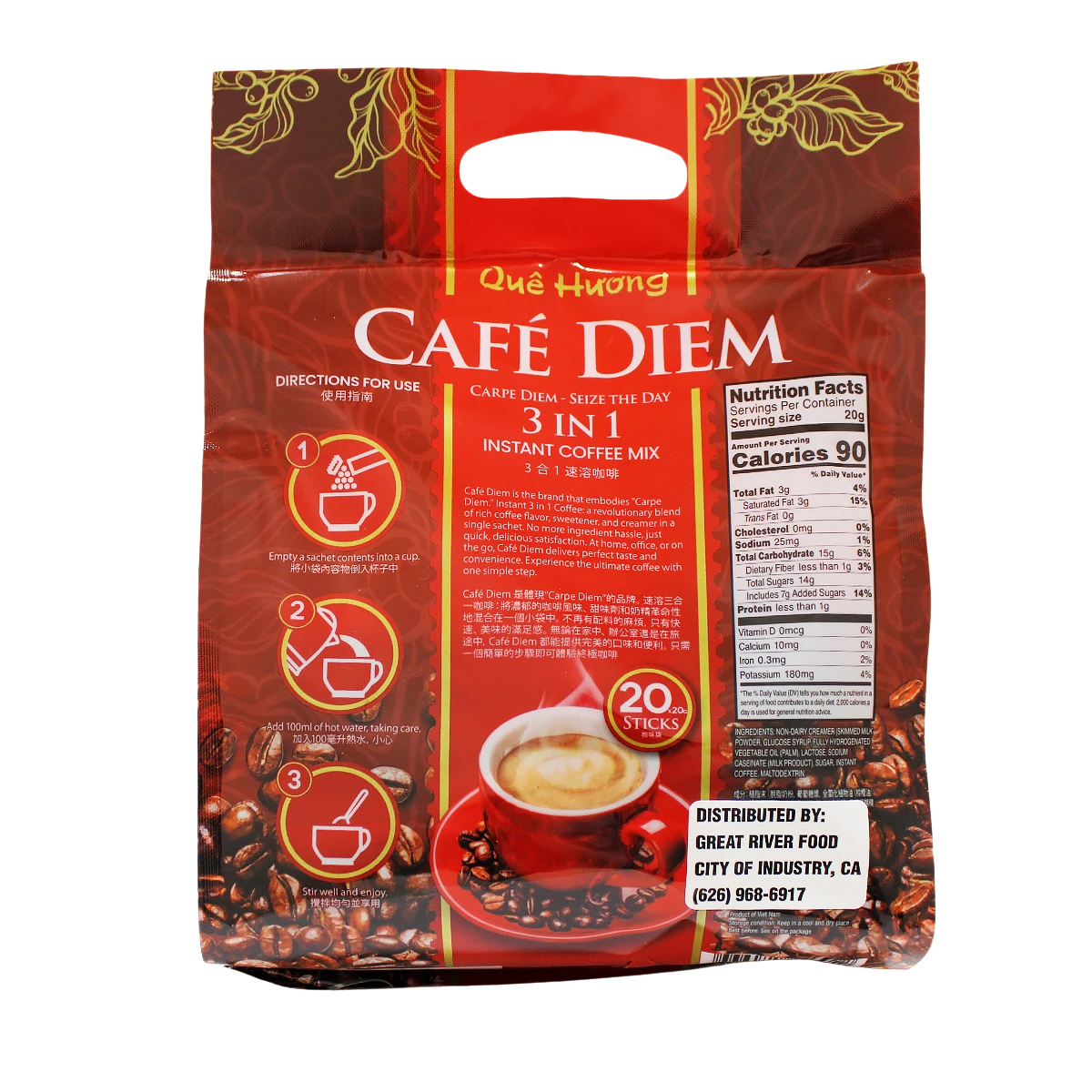 Quê Hương Café Diem 3 In 1 Instant Coffee Mix 20 g, 20 Sticks — view 2